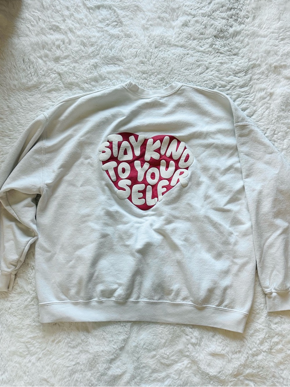 White Crewneck Sweatshirt with Pink Heart Message - Picture 1 of 5